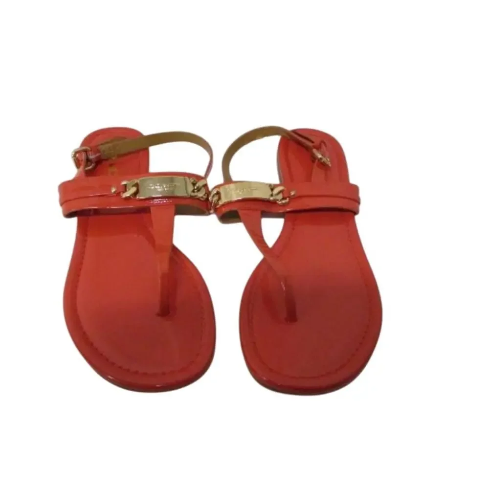 Coach CATERINE Thong Sandals – Coral Patent Gold Hardware Sz 7.5